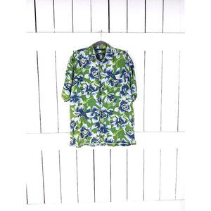 Vintage Nautica green blue tropical floral button down luau short sleeve shirt